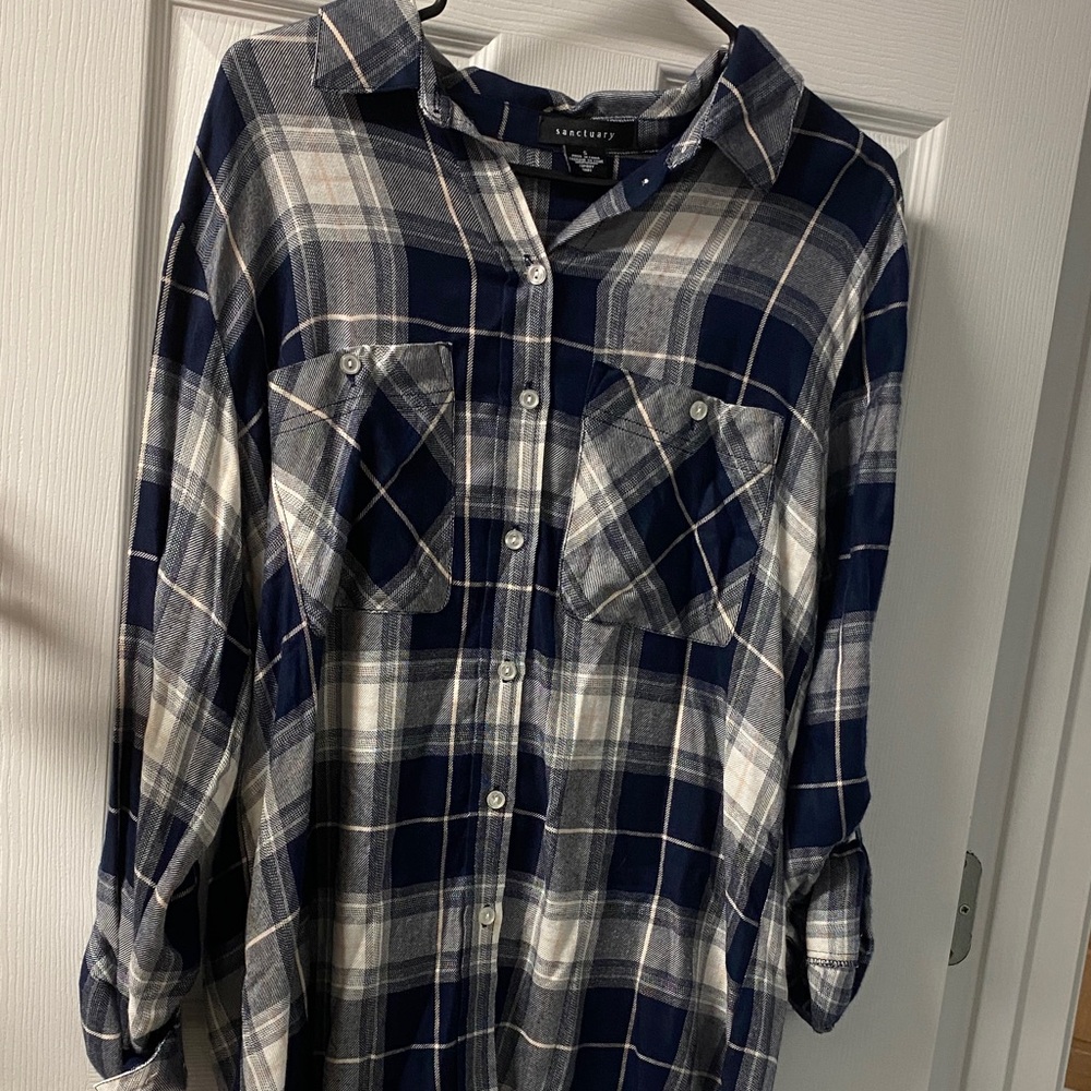 Sanctuary Blue and White Plaid Shirt